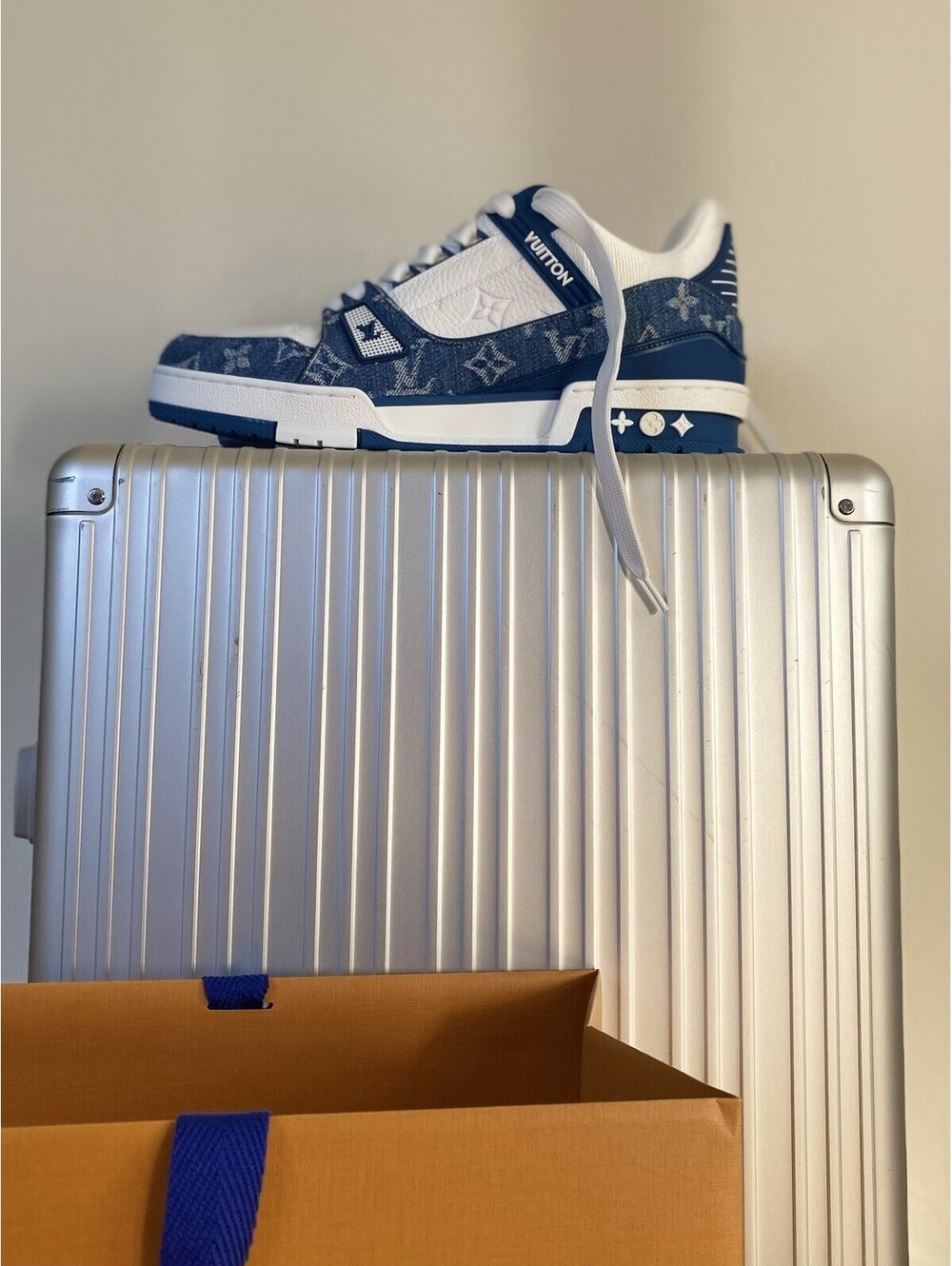 Louis Vuitton Trainer Mono Denim Sneakers Size 6 Near Mint